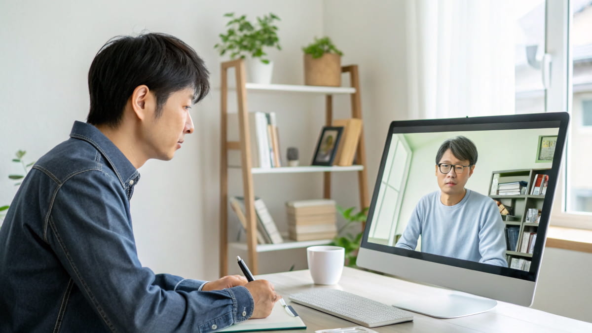 オンラインでカウンセリングを受ける男性